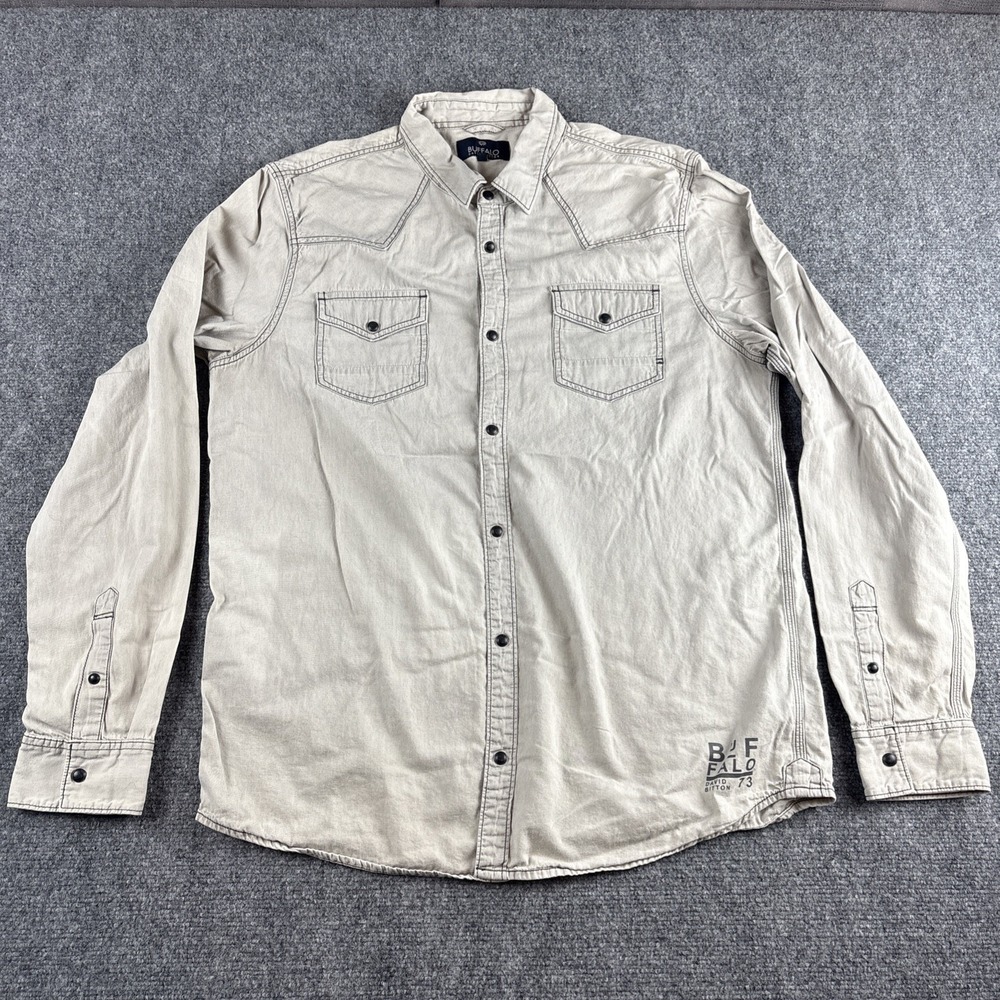 Buffalo David Bitton Western Long Sleeve Shirt Beige Khaki Men's XL 23x30.5